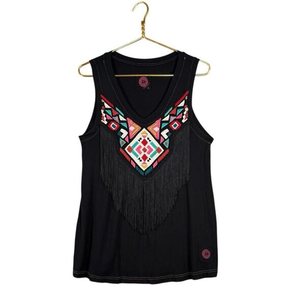 Double D Ranch Embroidered Beaded Fringe Tank Top | Black | Western Cowgirl | S - Picture 4 of 11